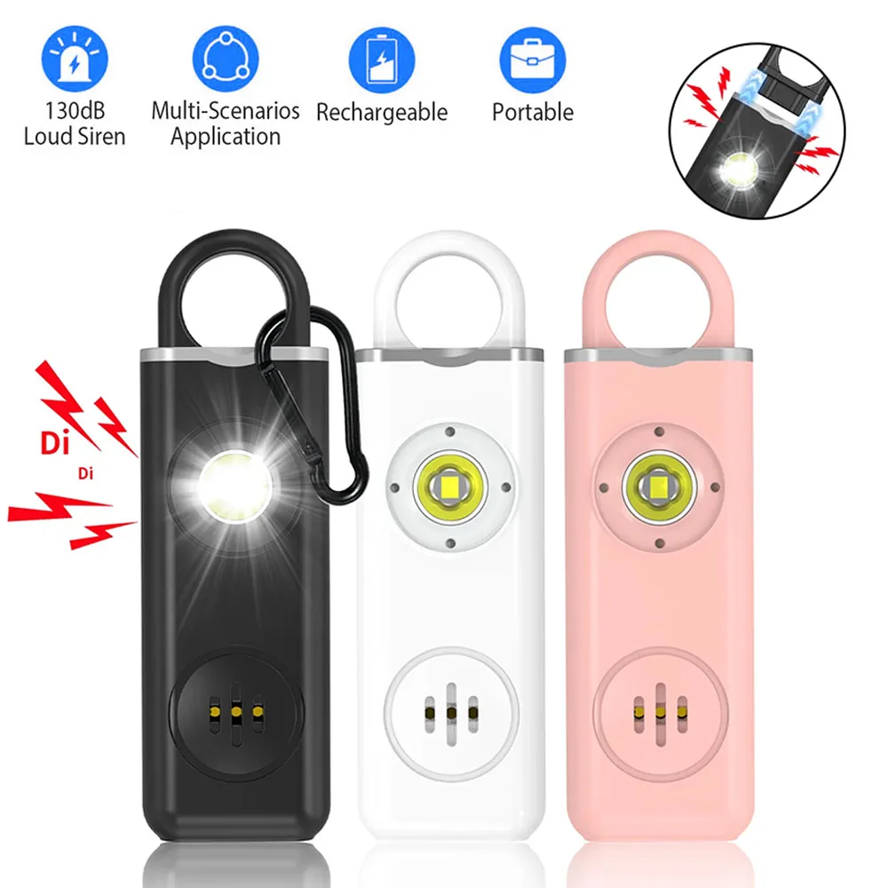 130dB Self Defense Alarm Personal Alarm for Child Women Loud Panic Alarm with LED Strobe Light Rechargeable Emergency Alarm