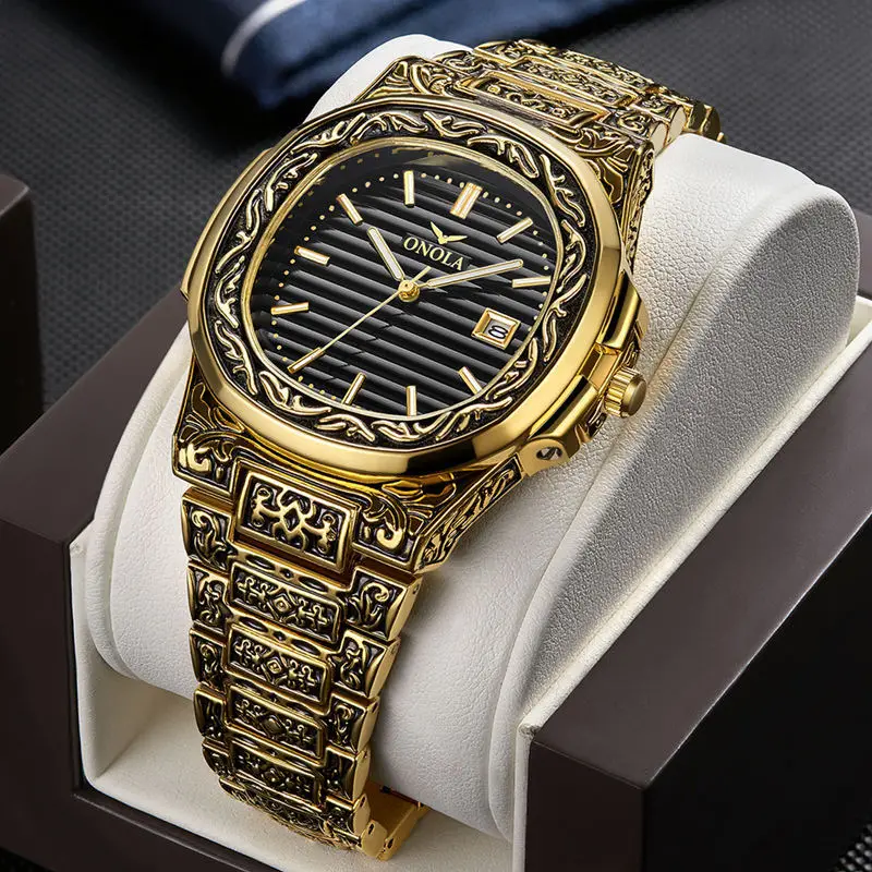 Onola 3808 moda masculina relógio de quartzo vintage wrsitwatch pulseira de aço à prova dwaterproof água relógios casuais de luxo para homem reloj hombre