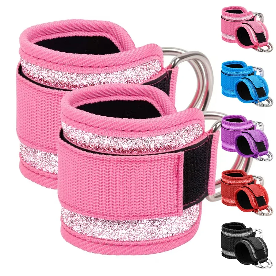 Fitness Fluorescence Sports Straps Adjustable D-Ring Support Cuffs Ankle Pulley with Buckle Guard Leg Strength Safety Abductors