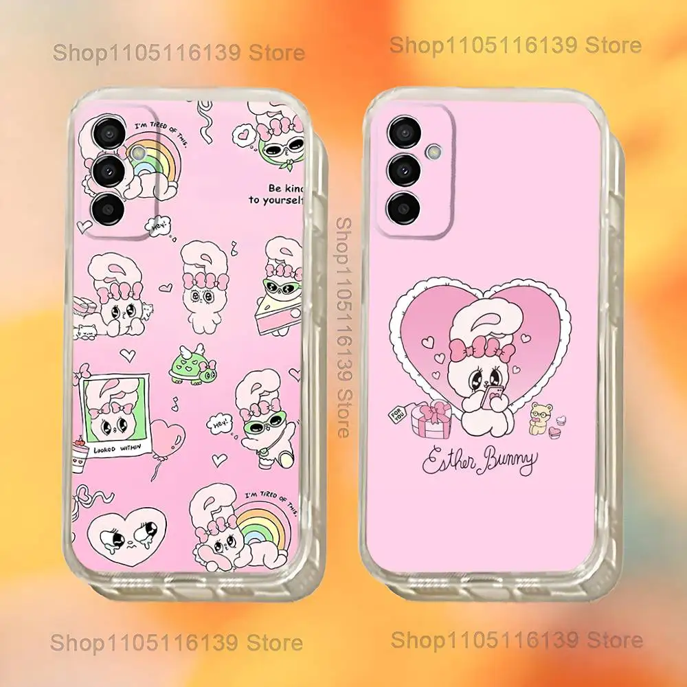 

Cute E-Esther B-Bunny Phone Case For Samsung S24,30,21,22,23,20 FE,lite,PIus,Ultra,5G,Note,9,10 Transparent Cover