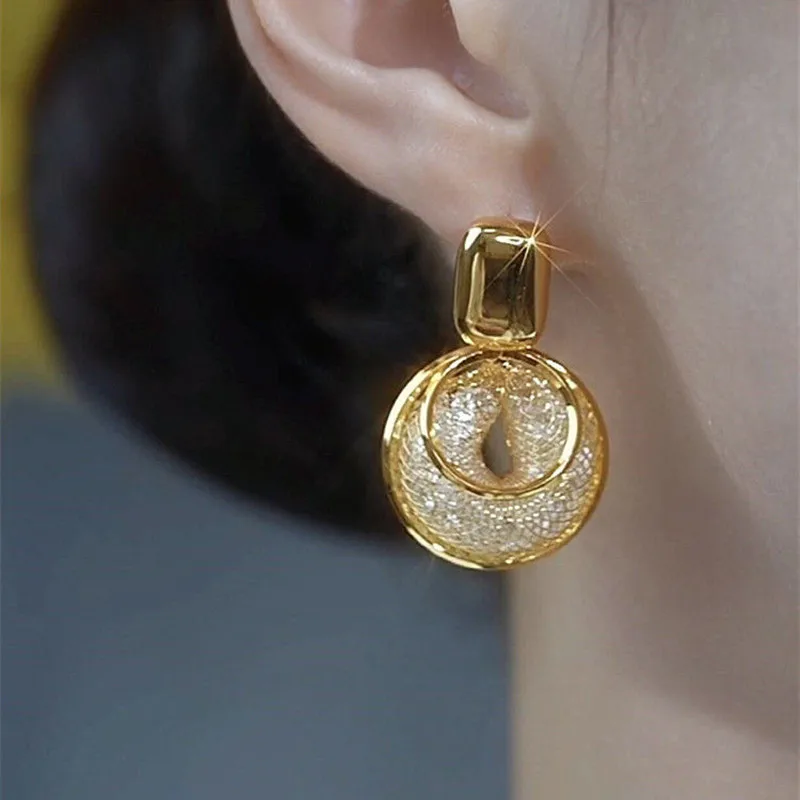 Vintage Metal Big Round Dangle Earrings for Women Exaggerated Gold Color Long Geometric Statement Earrings Jewelry 2024 New