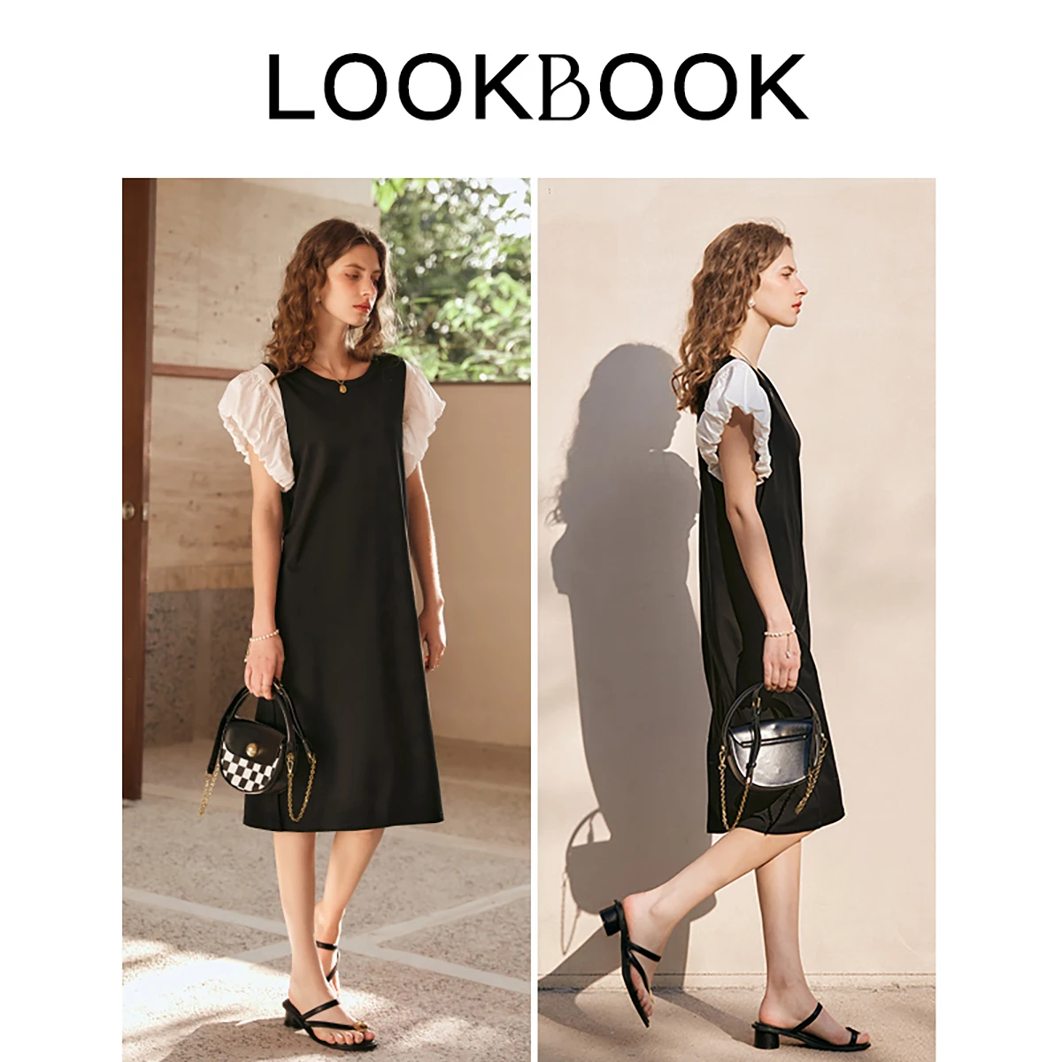 OLrain レディース エレガント サマードレス 2025 フレンチファッション カットアウトバック コントラスト 半袖 パッチワーク 女性服 O24XL82985