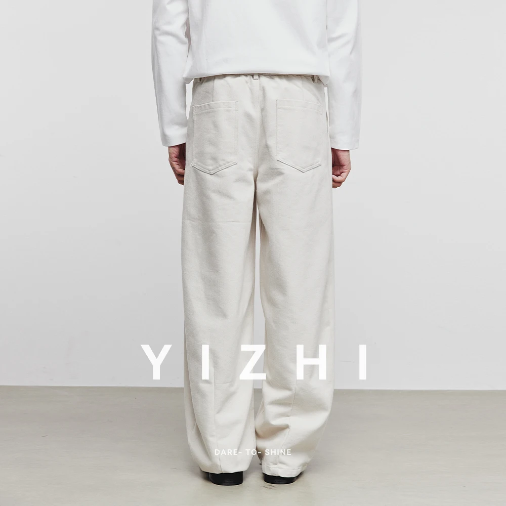 2025 Autumn New Solid Color Casual Trousers Fashion American High Street Retro Straight Loose Slimming Wide Leg Trousers Male