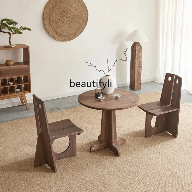 

Old Elm Wood Dining Table Cafe Balcony Courtyard Chair Hotel Homestay Round Table