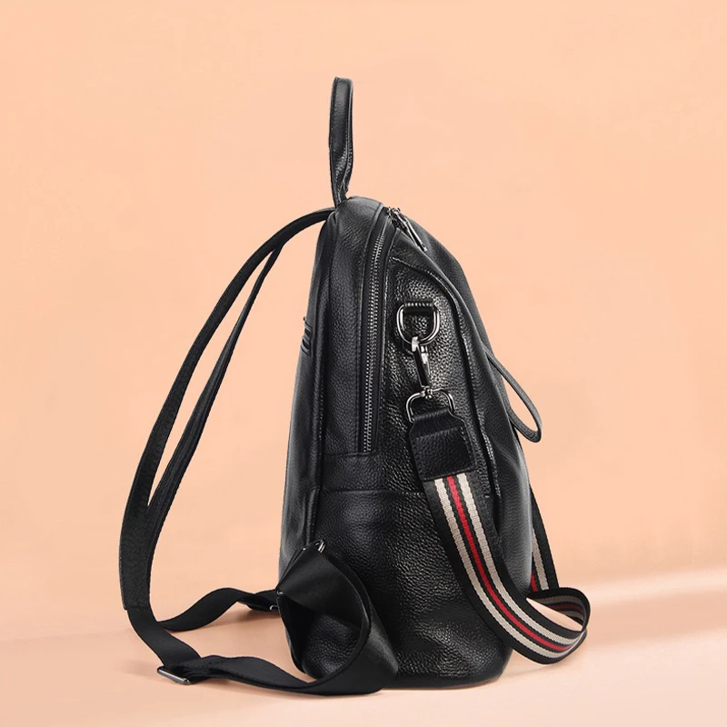 New Fashionable Versatile Backpack with Genuine Leather Head Layer and Soft Leather Leather Large Capacity Backpack