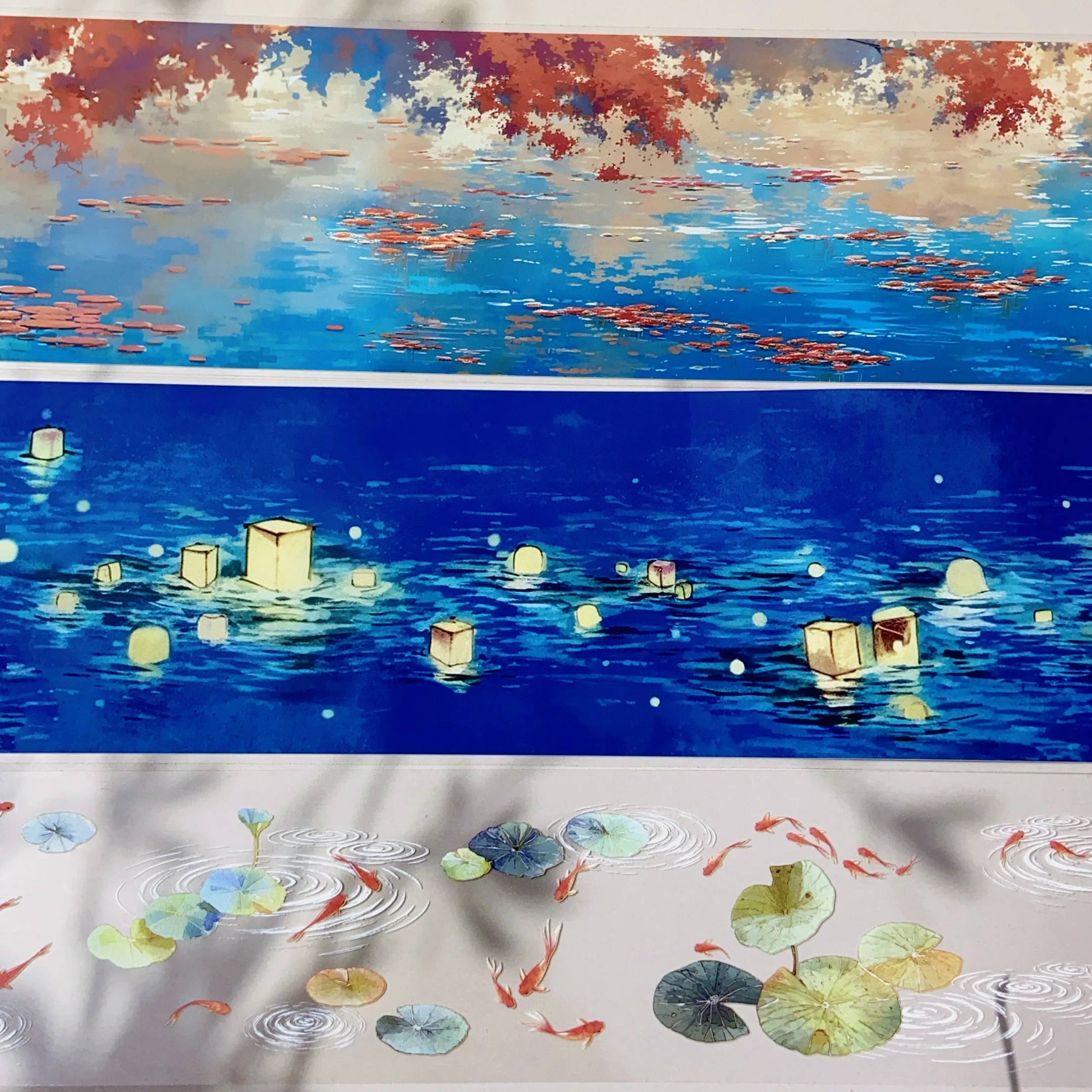 

Pet Tape Landscaping Ancient Style Koi Lotus Leaf Big Background Goo Card and Paper Sticker Washi Pet Tape Loop Sample