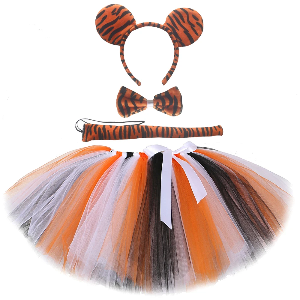 Animal Tiger Tutu Skirt for Baby Girls Christmas Halloween Costume Kids Jungle Party Cosplay Outfit Children Fluffy Tulle Skirts