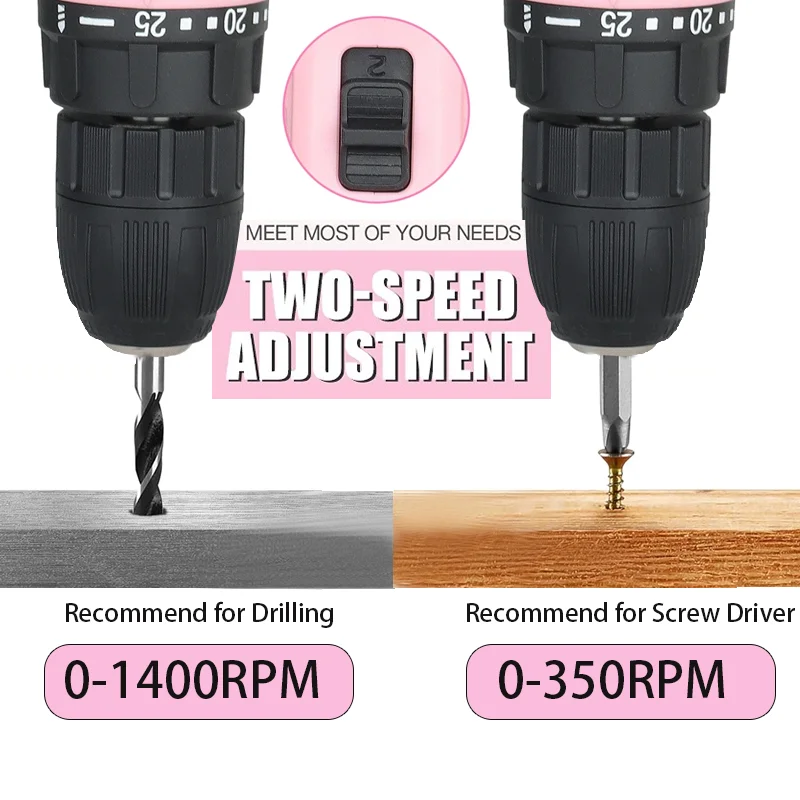 Destornillador eléctrico de 12V, taladro inalámbrico de torsión 25 + 1, Mini herramientas eléctricas inalámbricas, batería de iones de litio, taladro rosa