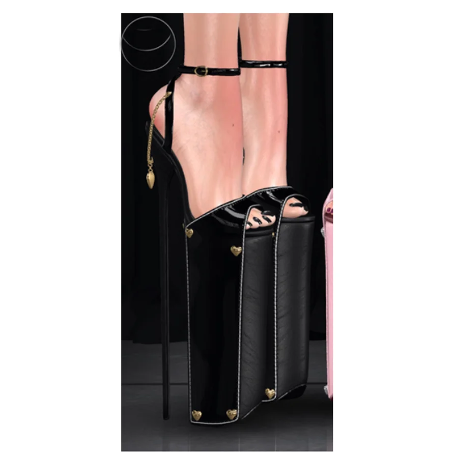 أسود المرقعة مشبك صنادل أرضية رقيقة عالية الكعب مثير المألوف بارد الصيف عارضة كبيرة الحجم أحذية امرأة Zapatillas Mujer #2