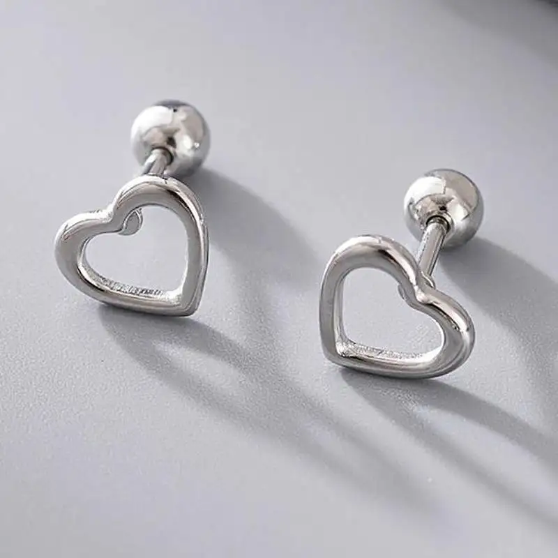Huitan Women Stainless Steel Stud Earrings Hollow Heart Fashion Wedding Engagement Accessories Romantic Versatile Jewelry Gift