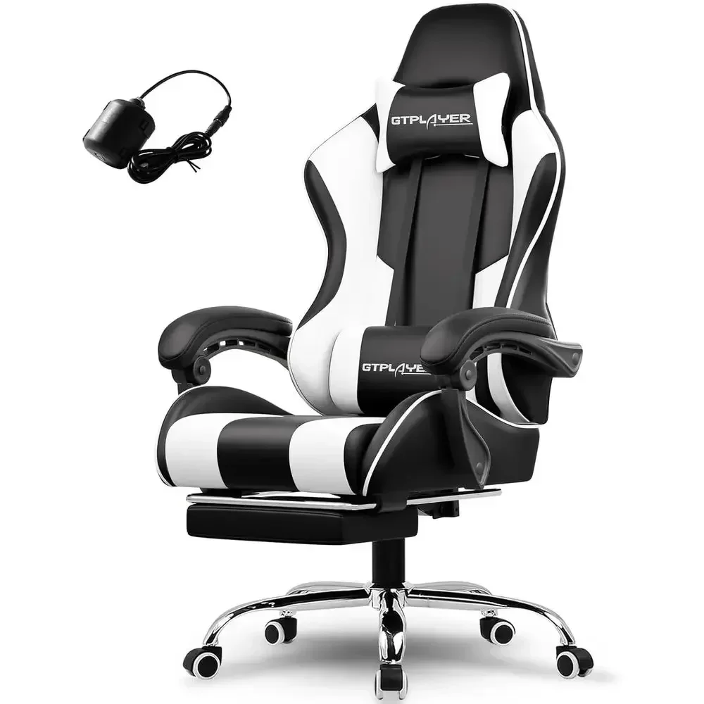 

White Ergonomic Swivel Gaming Chair with Footrest and Lumbar Support, Adjustable Height for Office or Gaming