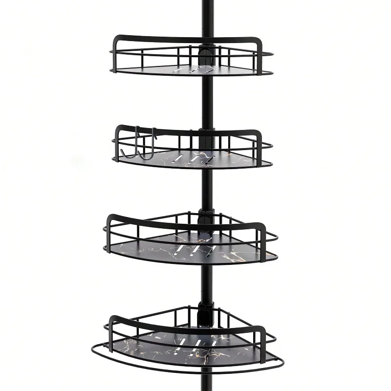 4-Tier Black/Silver Gray Corner Shower Caddy, Fits 32.3-116.5 Inch No Drilling Shower Shelf For Inside Shower Home Bathroom Decor Bathroom Organizer Summer