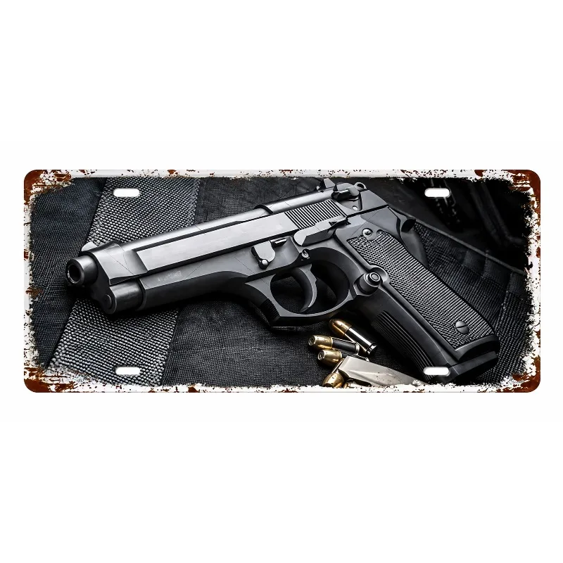 15×30cm 2D Metal Decor Exquisitely Designed Pistol Metal Signs: Embodying Military SophisticationThese Are The Ideal Wall Decor