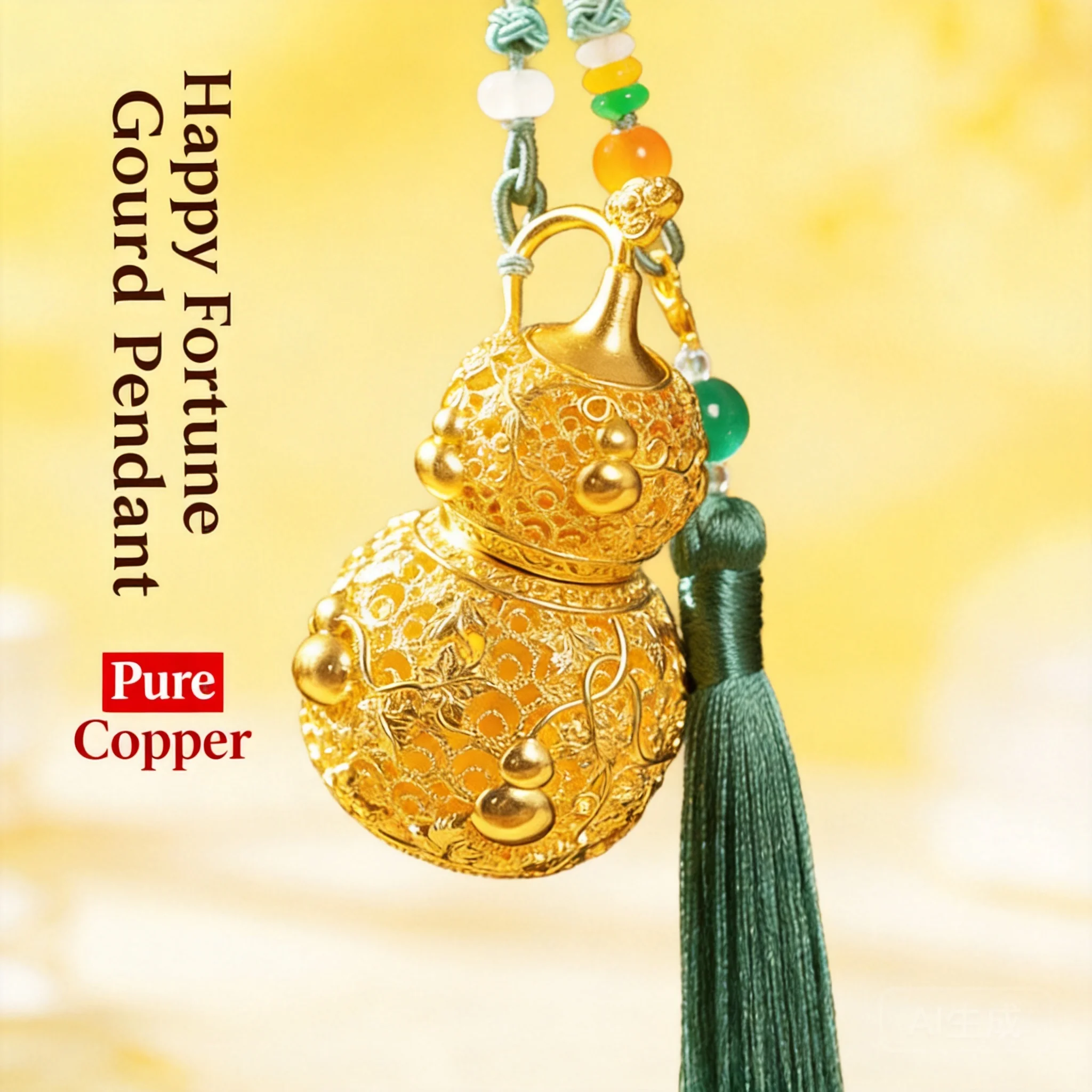 Car Hanging Ornament Chinese Style Golden Filigree Gourd Rearview Mirror Decor Openable Brass Pendant For Incense Storage Mosqui