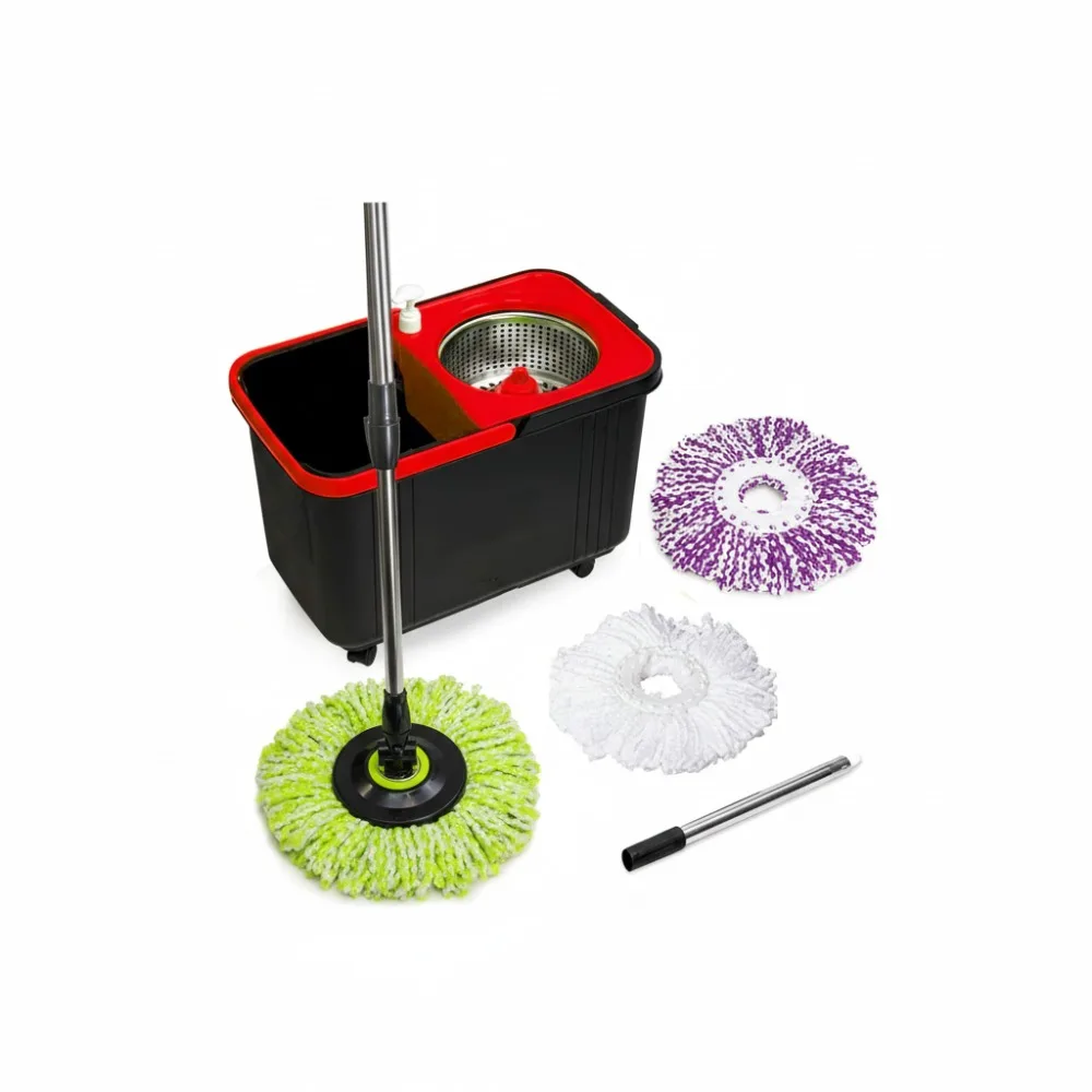 

360° Spin Mop & Bucket Set with Wringer - 3 Washable Microfiber Heads, Soap Dispenser for All Floor Types
