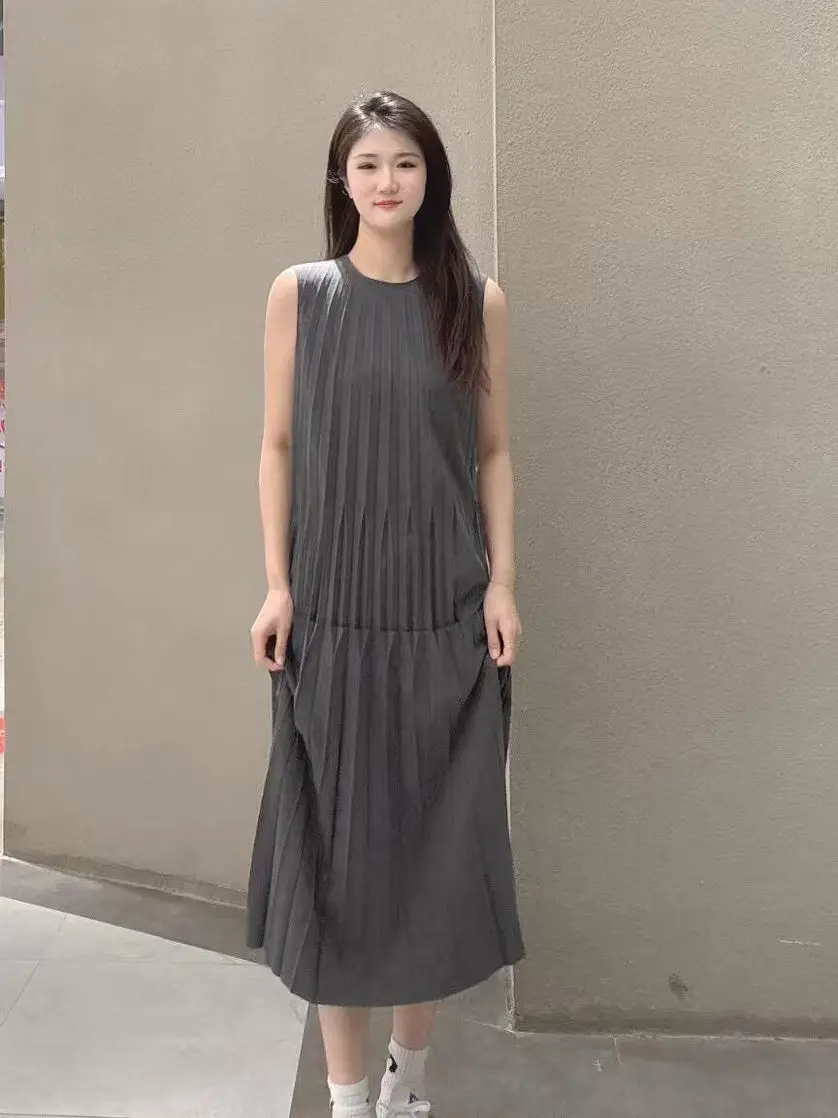 Wiosna 2025 Nowa Moda Uniwersalna Spódnica Midi z Plisami Akordeonowymi, Wyszczuplająca, z Wysokim Stanem, Elegancka