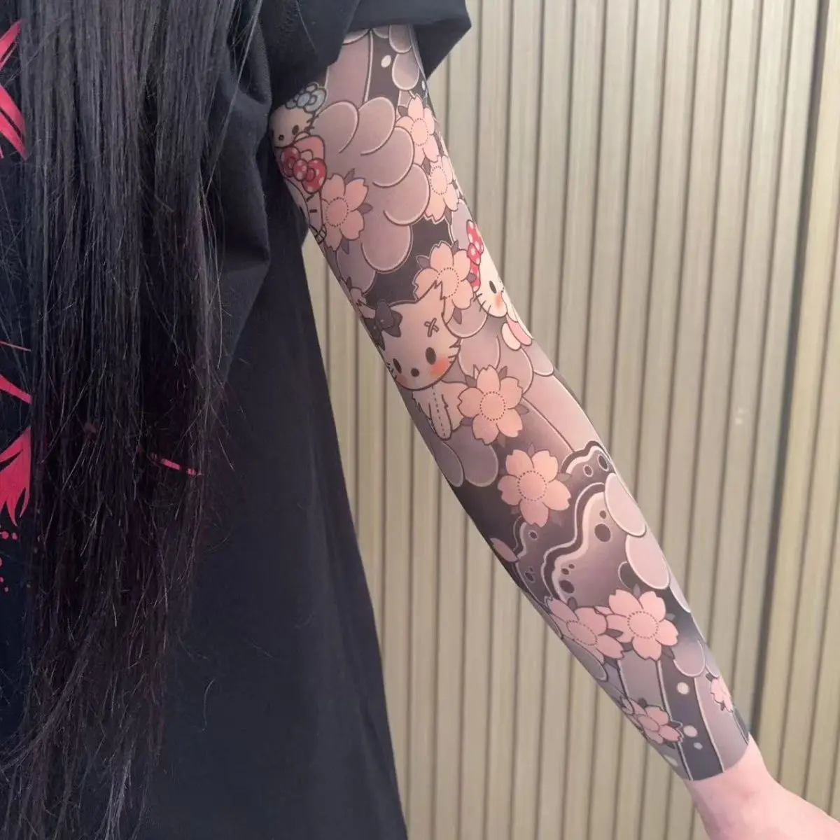 A Pair Hello Kitty Ultra-Thin Seamless Ice Sleeve Tattoo Design SunscreenUV ProtectionCuff Unisex Material Resistant Accessories