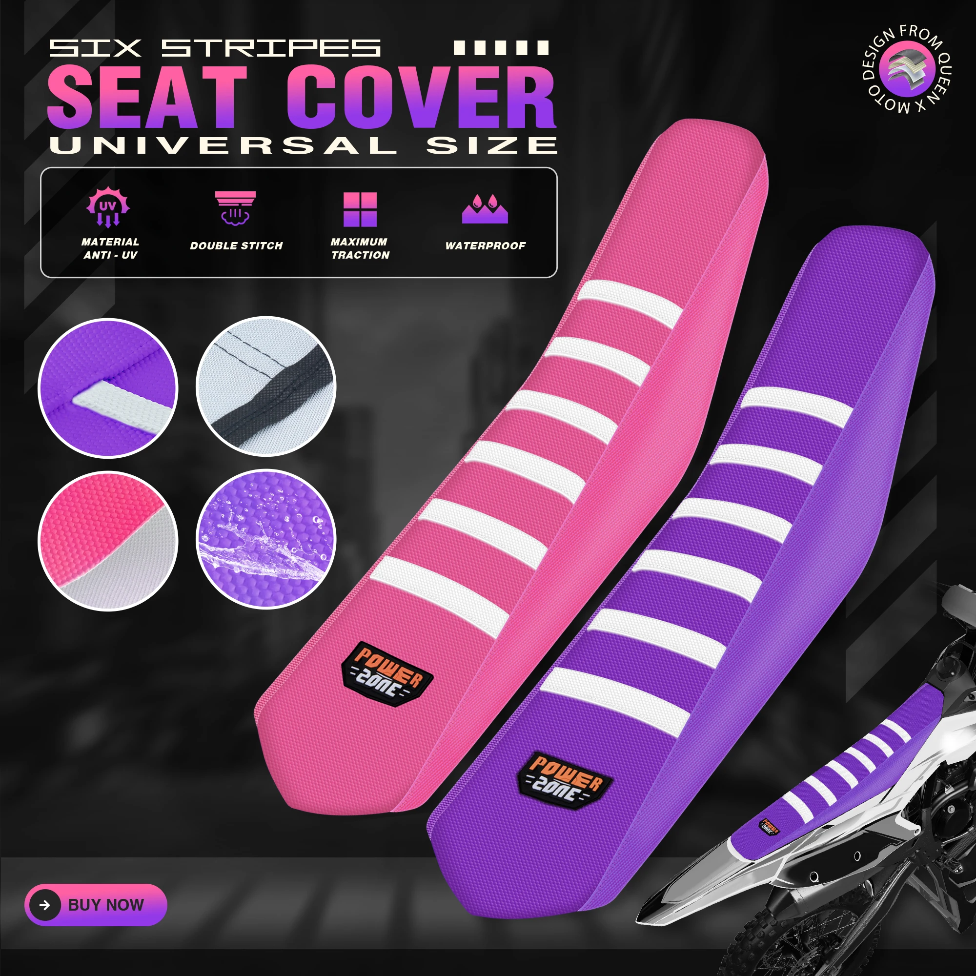 Queen X Universal Motorcycle Rib Ribbed Gripper Seat Cover Waterproof Protection Anti-slip Seat Cover For KTM EXC pink purple