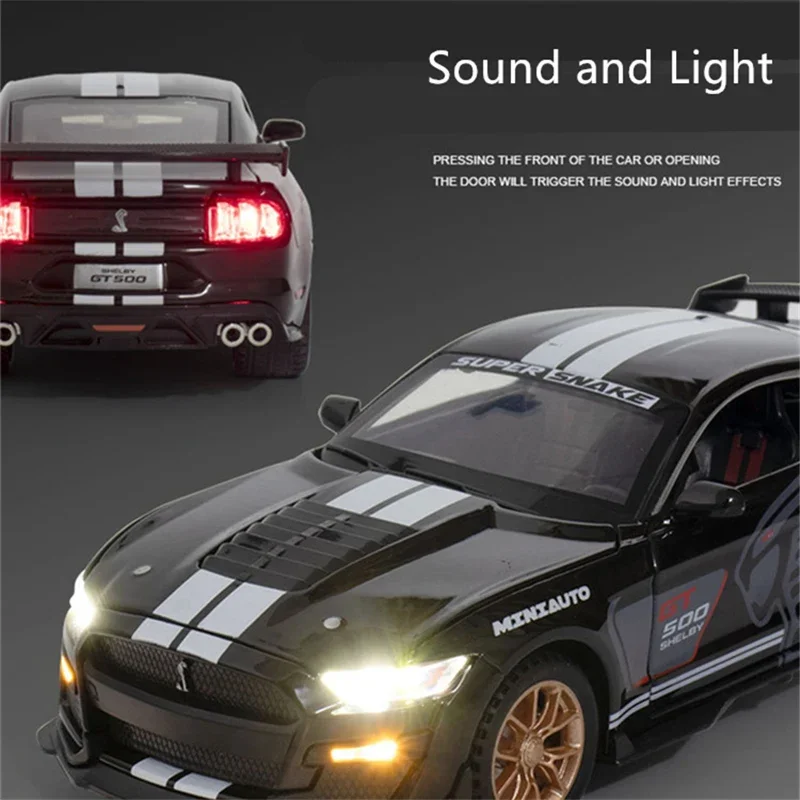 1/32 Ford Mustang Shelby GT500 Alloy Sports Car Model Diecast Metal Car Model Simulation Sound and Light Collection Kid Toy Gift