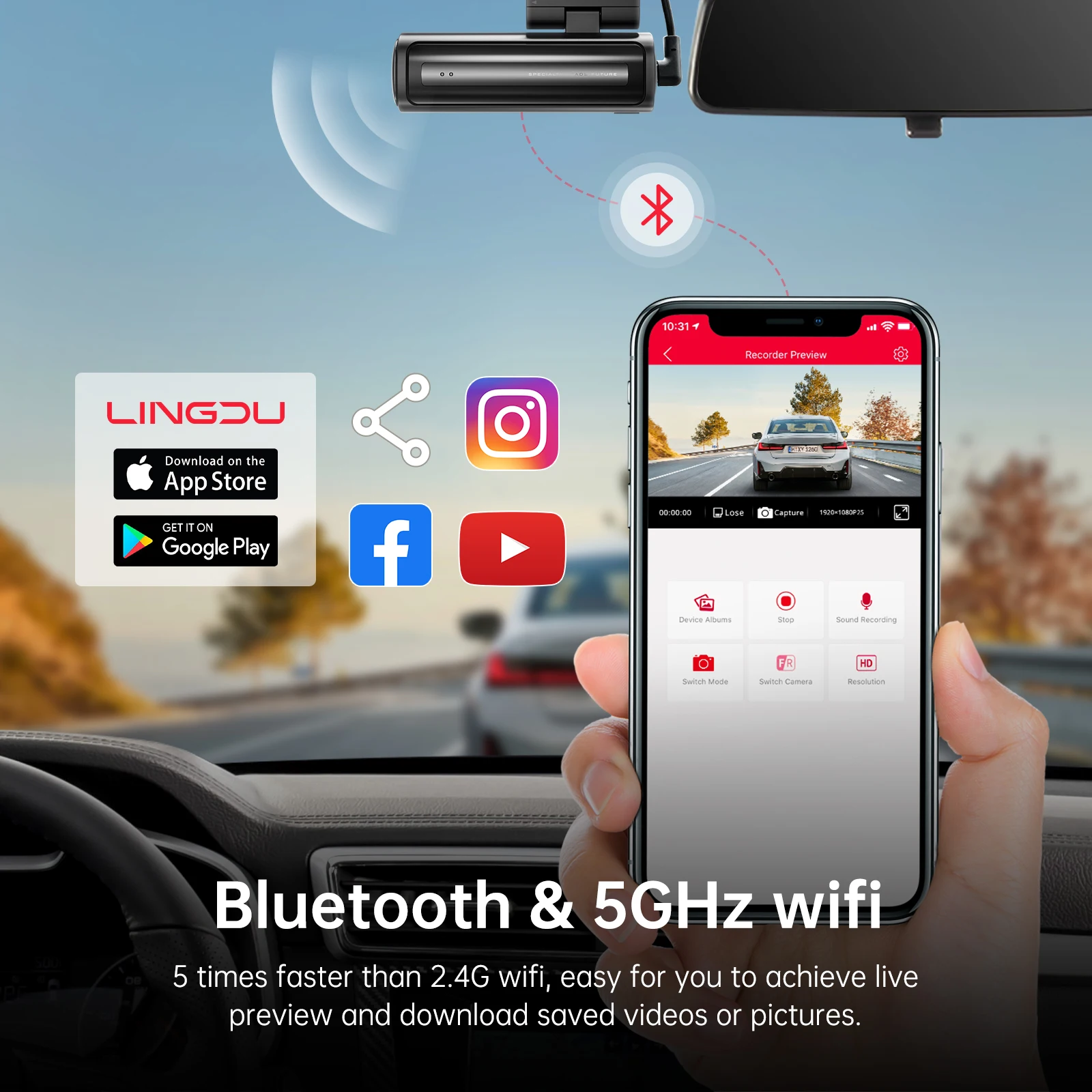 

LINGDU LD06 5G Wi-Fi GPS Bluetooth Автомобильный черный ящик Голосовая команда Двойной объектив Автомобильная камера Реле видеорегистратор спереди и сзади 4K