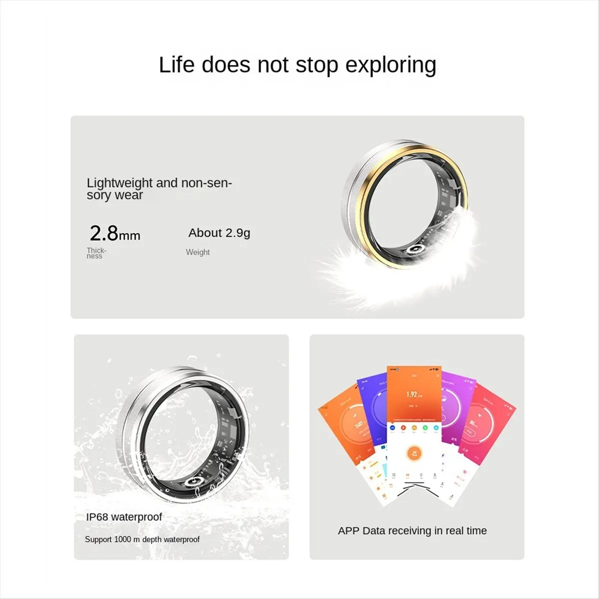 

Smart Ring 21.5mm Monitor Sleep Blood Oxygen Heart Rate Health Bluetooth Multifunction Smart Ring,A