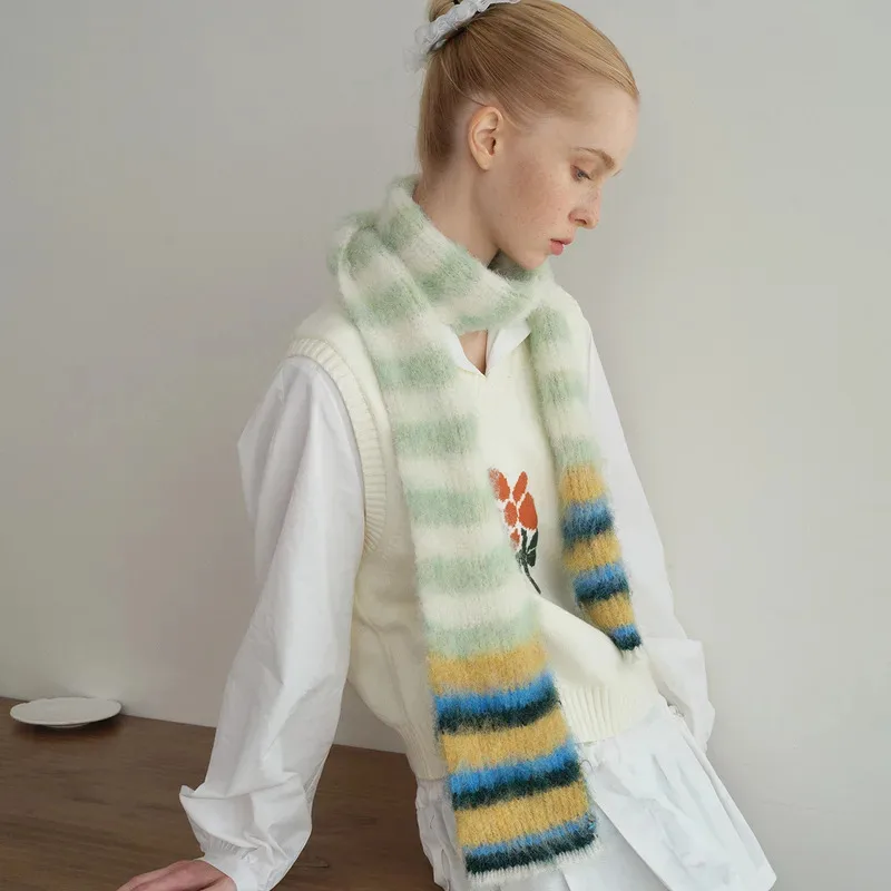 Unisex Thick Knitted Scarf Shawl Autumn Winter Warm Rainbow Thin Wraps For Women&Men Neck Scarf Unisex Coldproof Knitwear