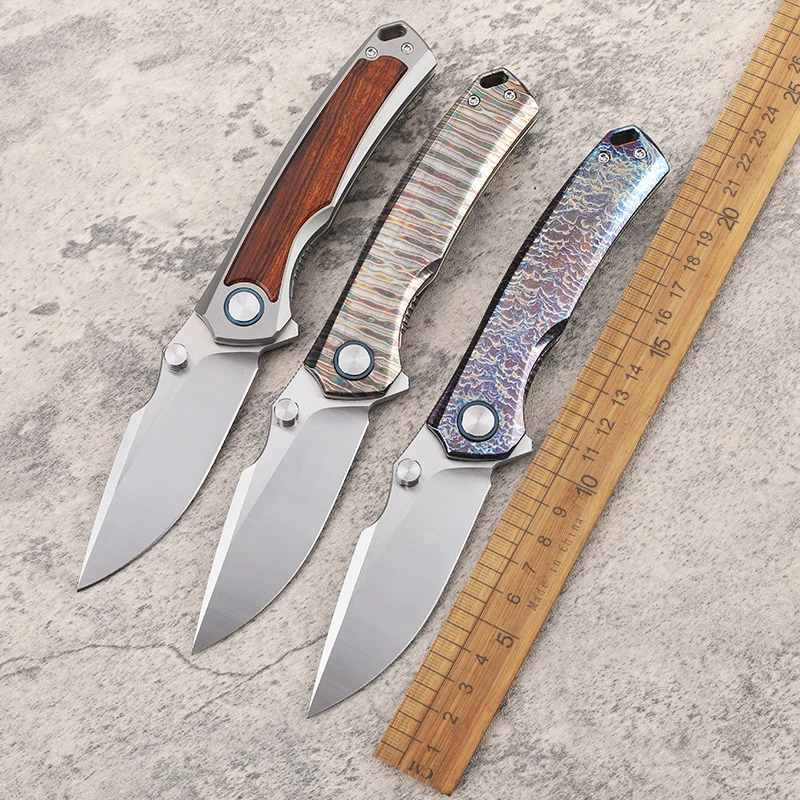 VG10 steel plate oil smooth anodized titanium oxide and burnt titanium handle fruit survival pocket fishing folding EDC knife