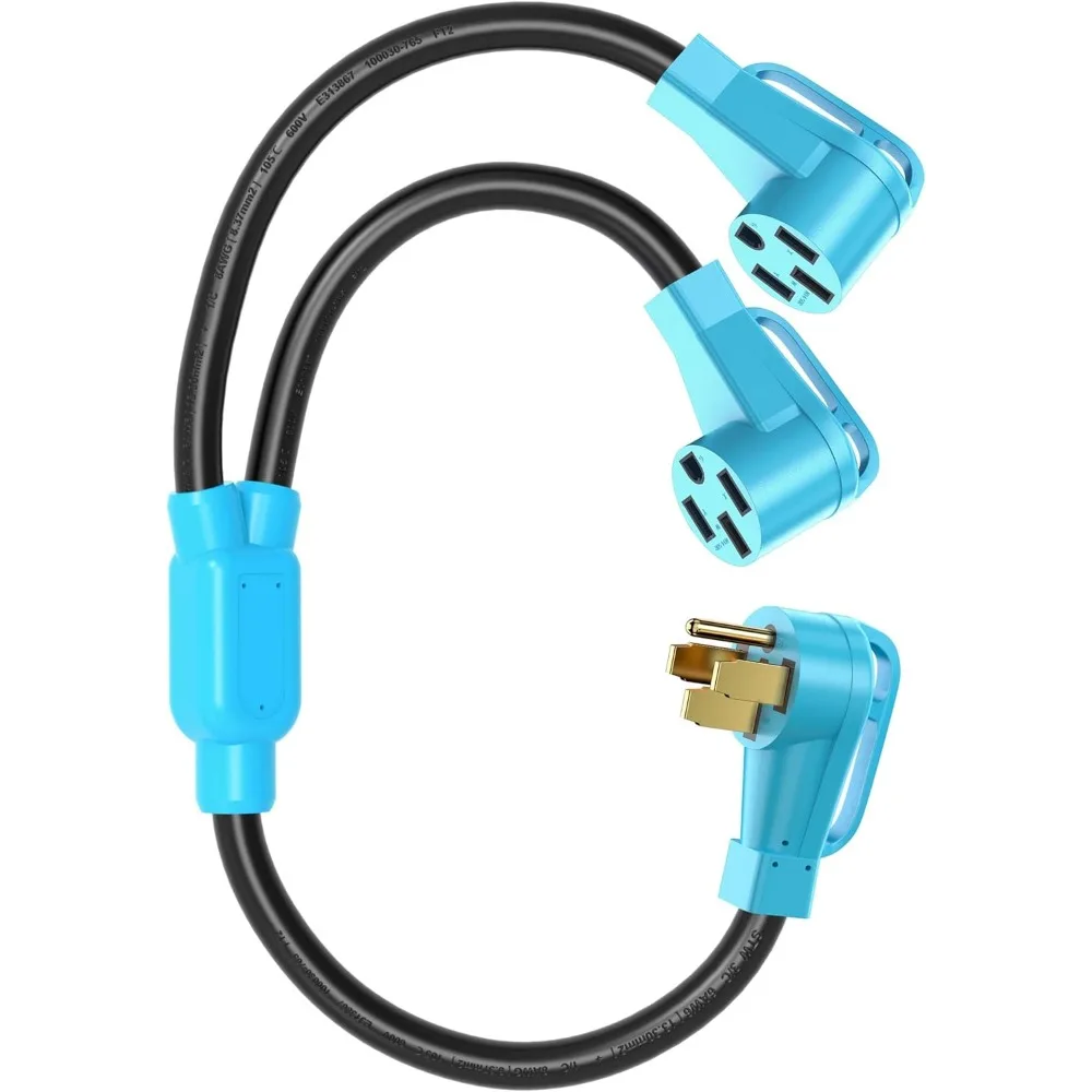 

50 Amp RV Y Adapter Cord, NEMA 14-50P Male to 14-50R Female with Grip Handle, Heavy Duty Wire for Camper Trailer, ETL Listed