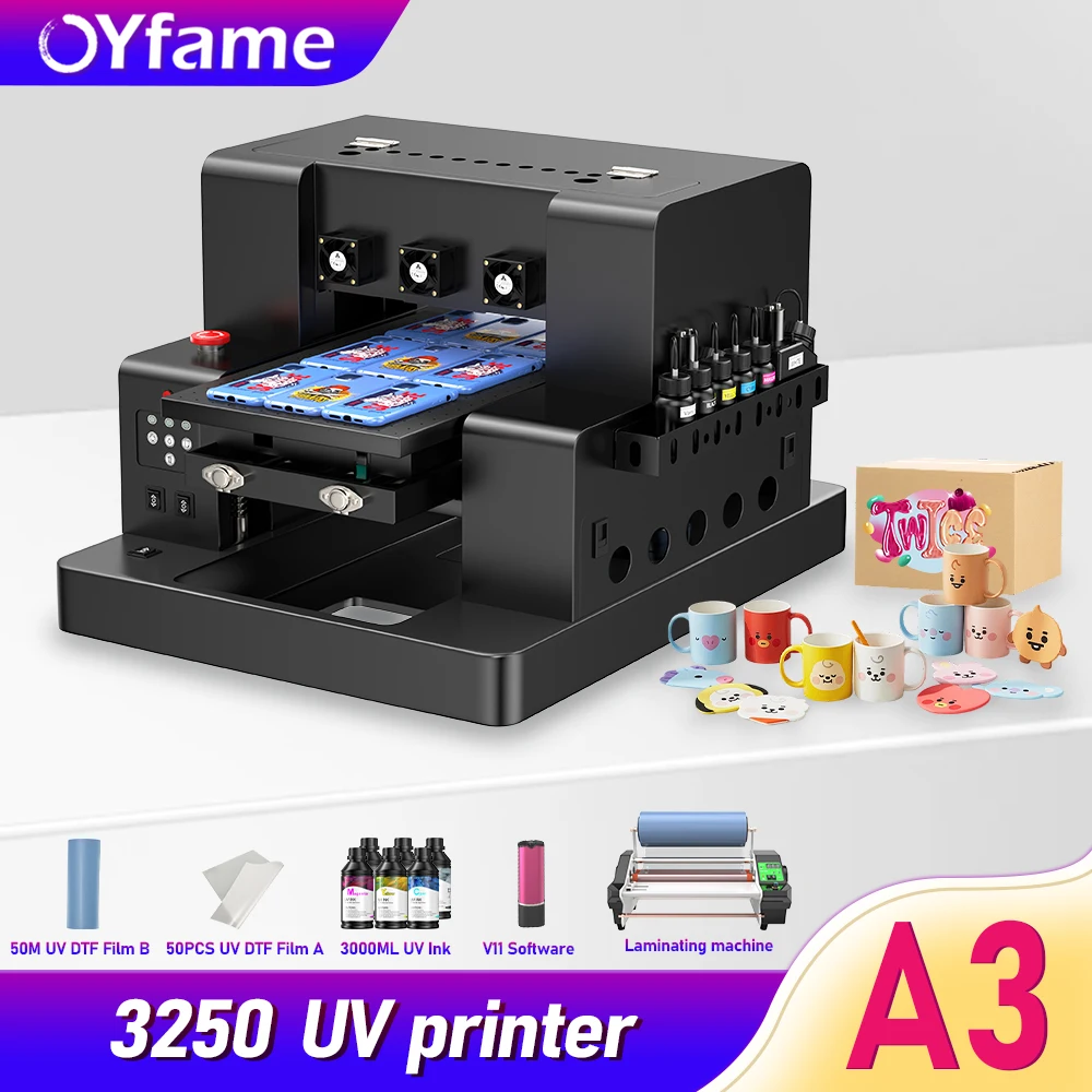 

OYfame A3 L805 UV DTF Printer Machine A3 UV DTF Transfer Printer for Bottle Glass Metal Wood Phone Cases Sticker UV Printer A3