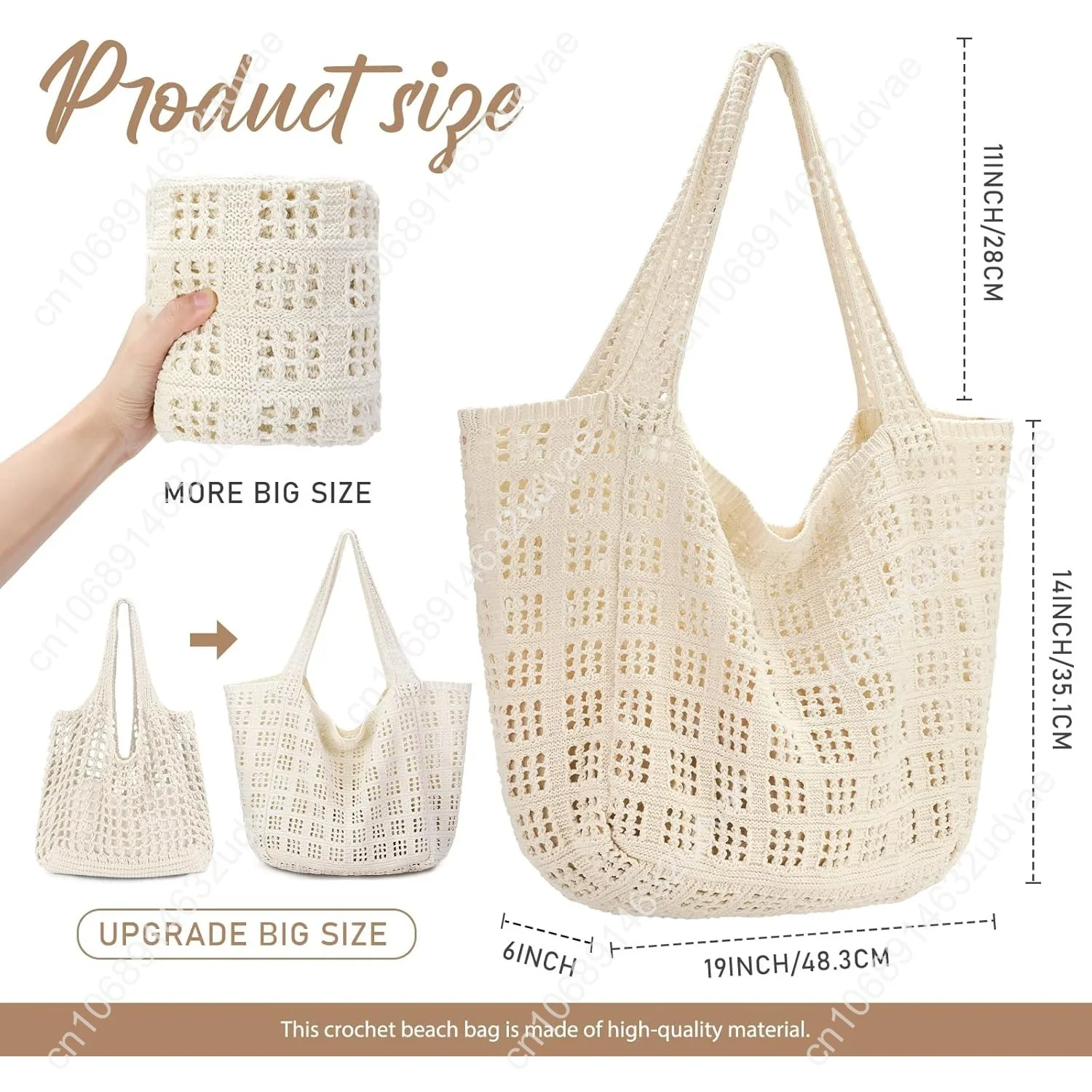 hatisan Crochet Bags for Women - Large Tote Aesthetic Handbag Shoulder Hippie Knit Bag