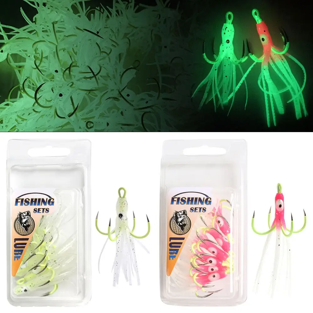 6pcs Night Light Four Hook Claw Hooks Anchor Hook Octopus Squid Bait Body Fish Iron Plate Swivel Treble Lot Fishing Noctilucent