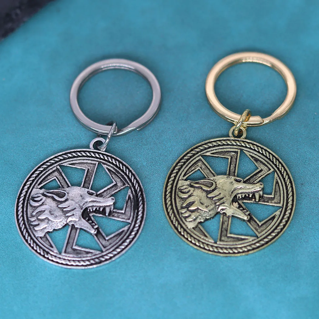 

Harajuku Style Slavic Men Keychain Kolovrat Symbol Animal Wolf Head Pendant Key Chains For Women Viking Jewelry Amulet Gift