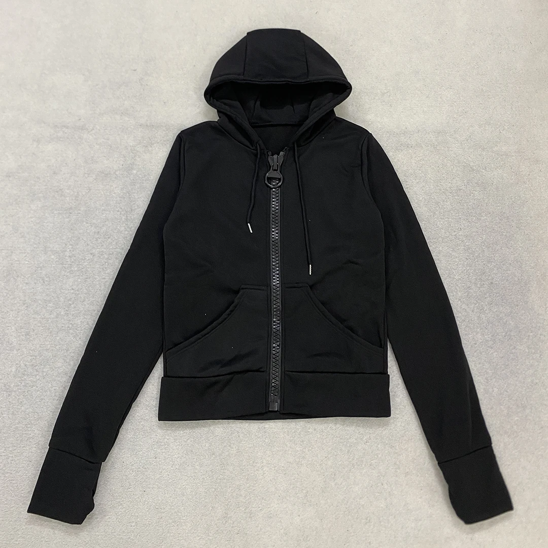 Damen Frühlings- und Herbst-Streetwear Einfarbiger Großer Ring-Zipper Weitgezahnter Reißverschluss Kapuzen-Cardigan Hoodie Gothic Y2K Casual – Detail 8