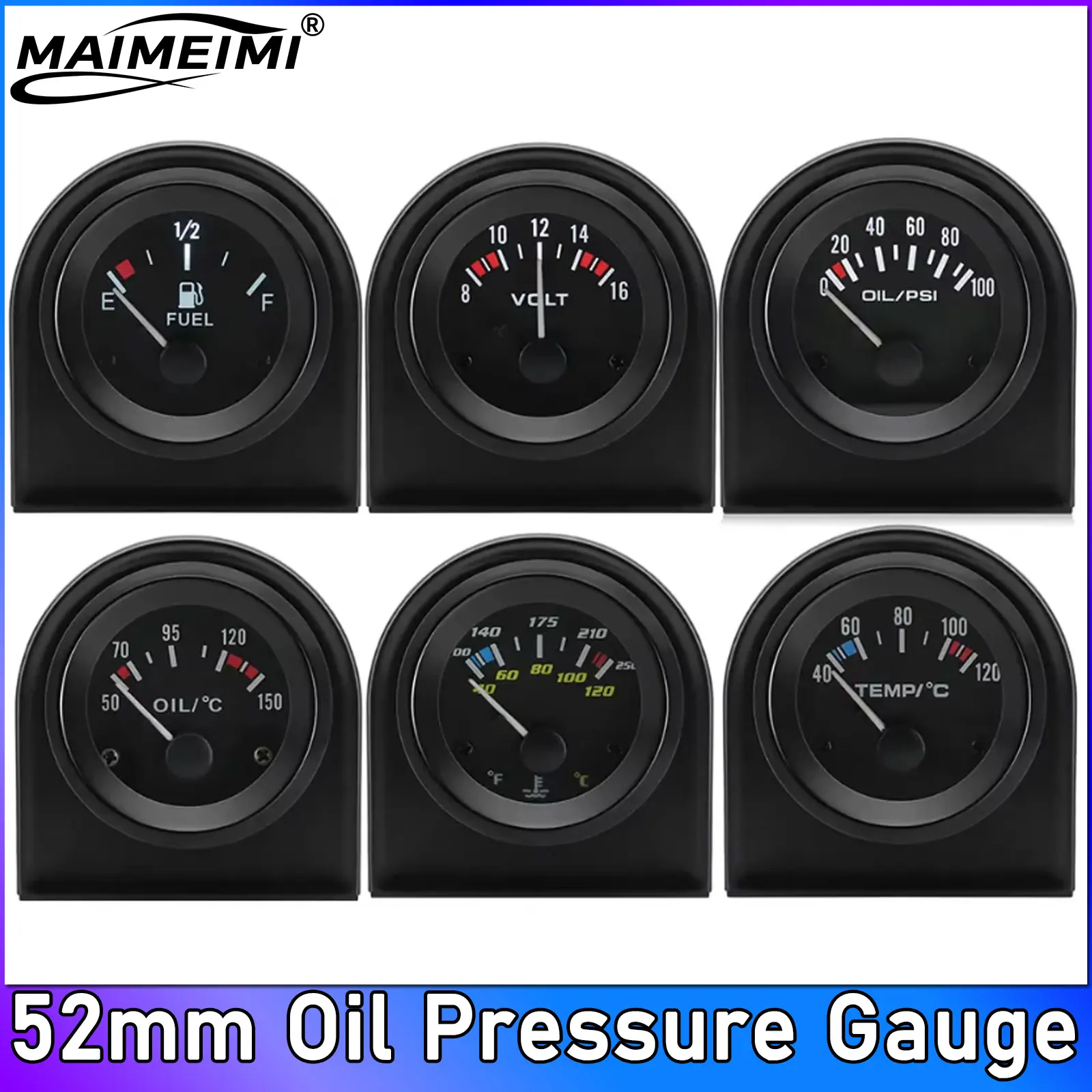 52mm Oil Pressure Gauge 100 PSI 12V  with Oil Press Sensor 1/8NP Auto Car Water Temp Oil Temperature Gauge Fuel Level Gauge Volt