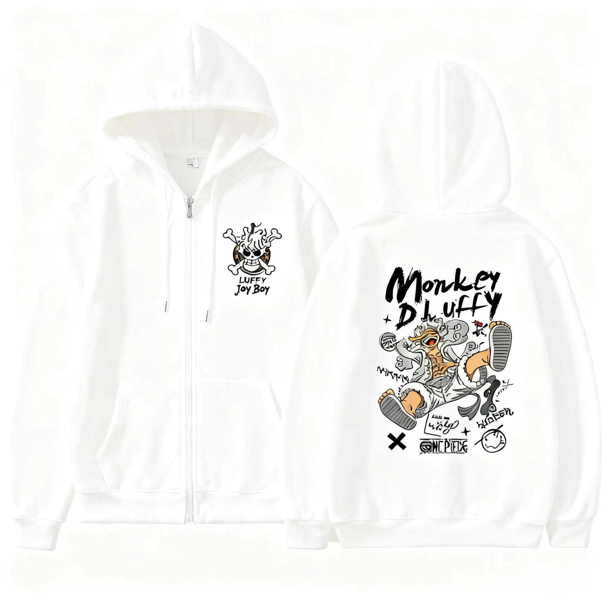 أنيمي هوديي زمم سترة قطعة واحدة لوفي الرجال النساء المتضخم ملابس الشارع الشهير البلوز الجرافيك طباعة الكرتون Y2k الملابس