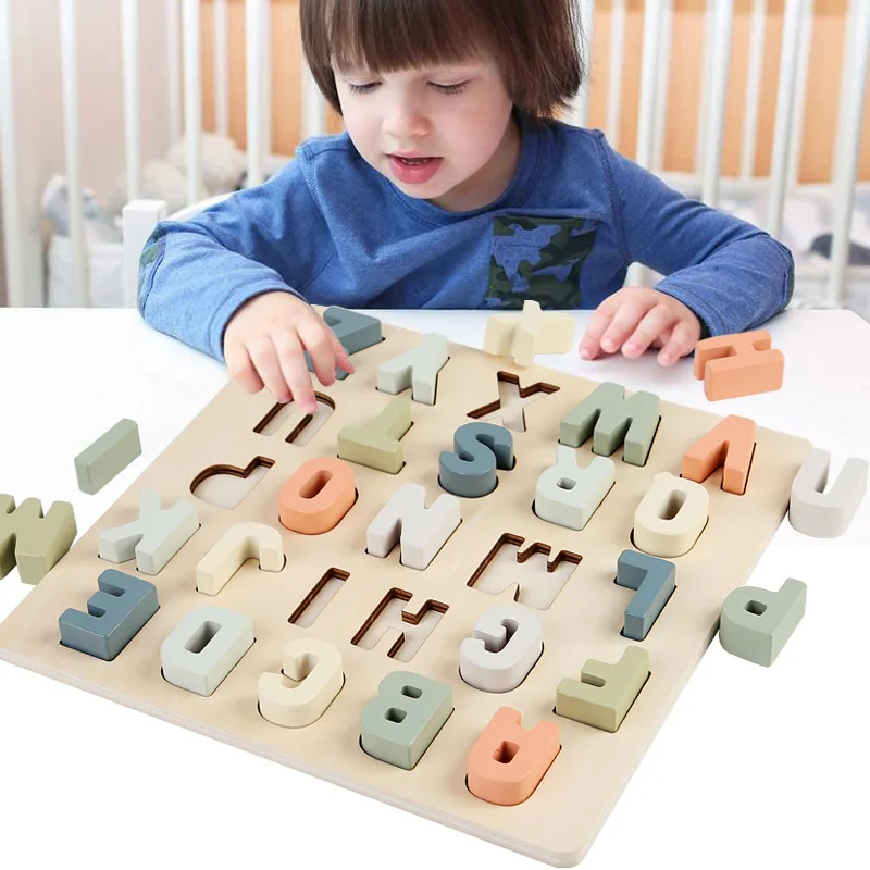 

Wooden Numbers Letter Matching Board Kids Cognitive Puzzles Early Education Toys For 1-3 Years Old Montessori Toddler Toy