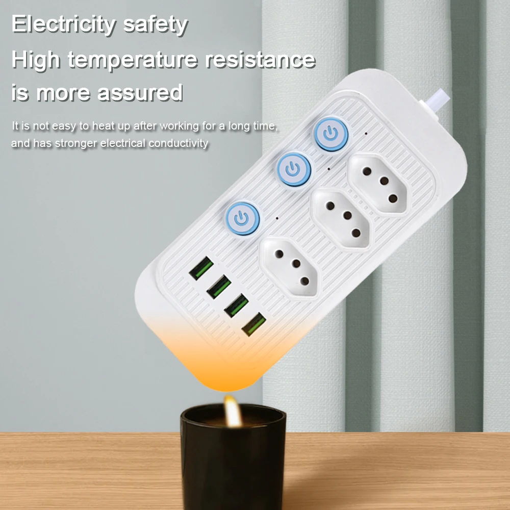 Brazil Plug Socket Power Strip With 4 USB Port Extension Cord Smart Home Line Filter Brasil AC Outlet Electrical BR Plug Adapter