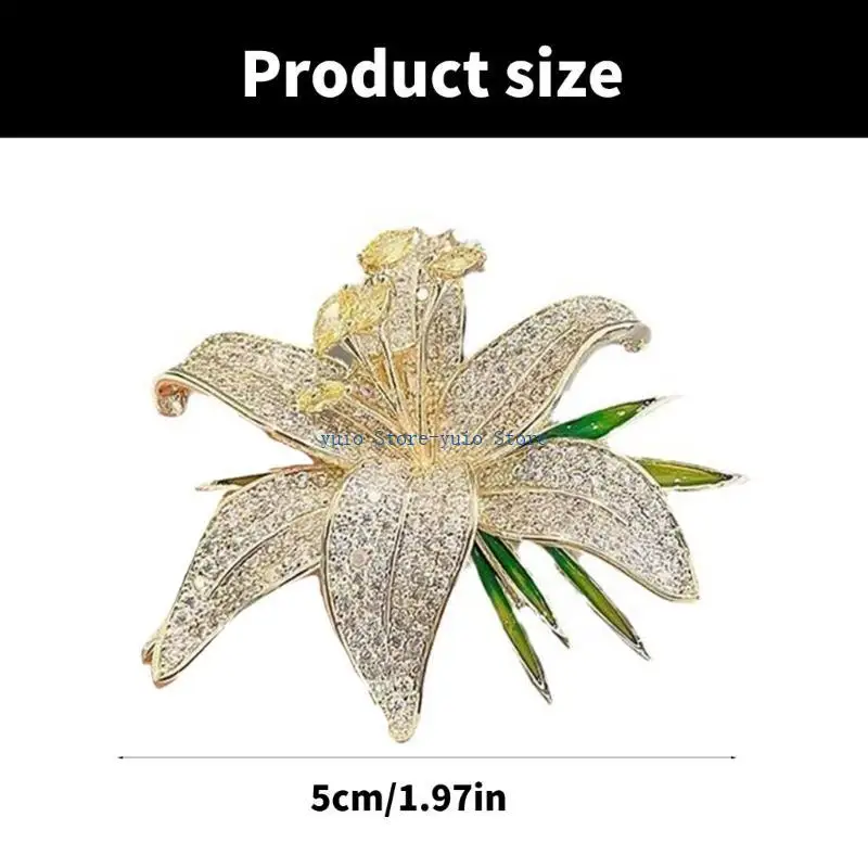 X7xb perhiasan bros bunga lili dengan detail rhinestones untuk pakaian wanita