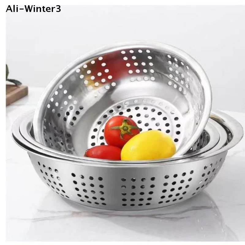【YY】1Pc 2026 New Stainless Steel Drain Basin Strainer Colander Big Drainer Basin 22/24/26/28/30/34CM Kitchen Tool - Image 4