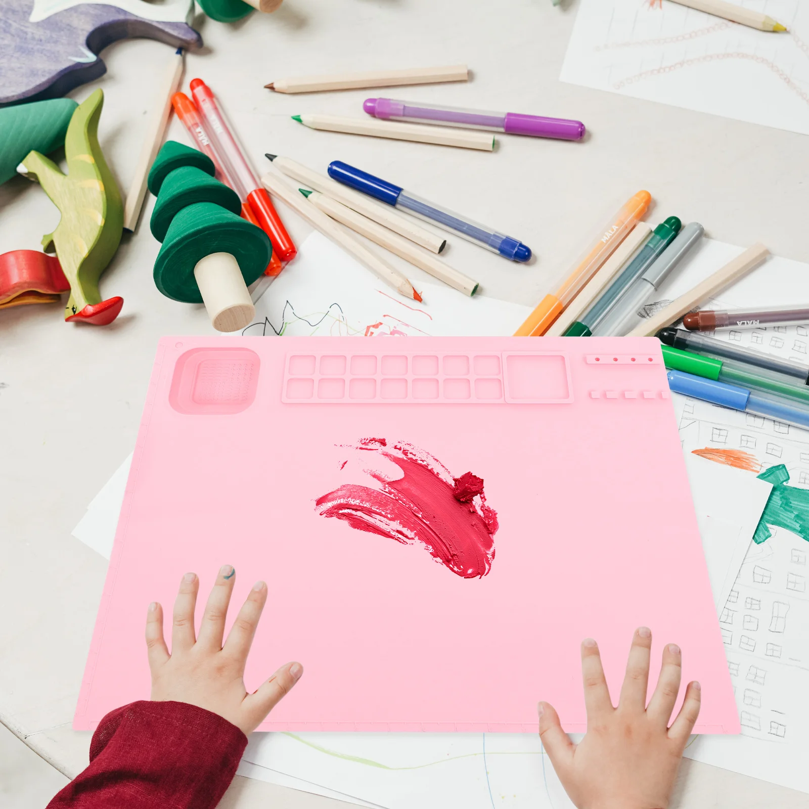 مجموعة واحدة من لوحة اللوحة، لوحة خلط الألوان، صينية صبغات الألوان المائية، حصيرة حرفية من السيليكون لمستلزمات طلاء الغواش الأكريليك الزيتي #2