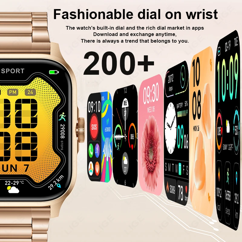 LIGE 1.85 นิ้วหน้าจอHDผู้หญิงSmartwatchผู้ชายกีฬาฟิตเนสIP67 กันน้ําบลูทูธนาฬิกาสุขภาพสมาร์ทนาฬิกา 2024