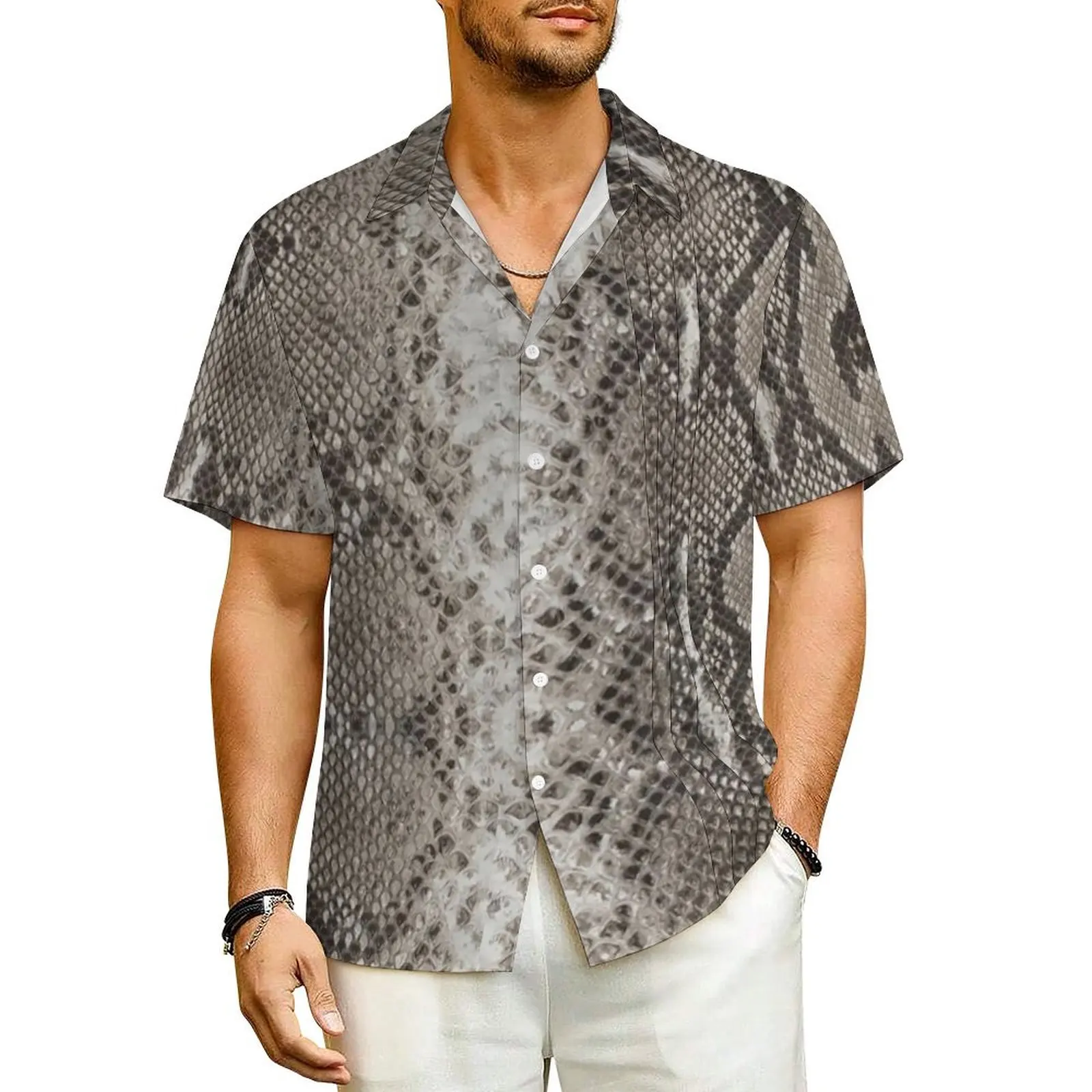 

Snakeskin Python Beach Shirt Animal Skin Print Hawaii Casual Shirts Male Retro Blouses Short-Sleeve Breathable Graphic Tops