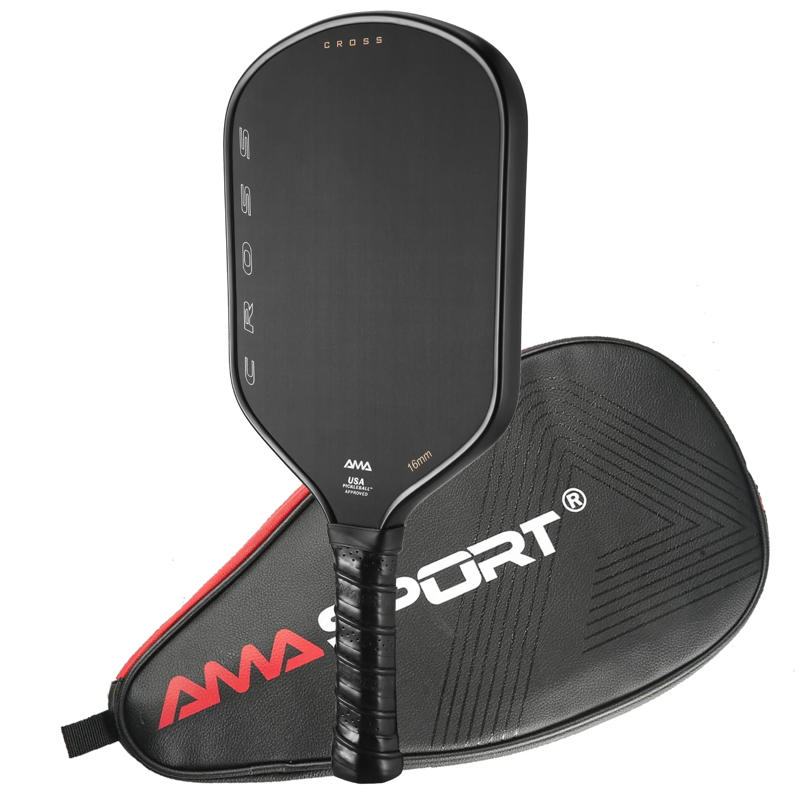 

AMASPORT CROSS Pickleball Paddle Carbon Fiber USAPA Approvel Shape Textured Unibody Thermoformed Rackets with Cover Bag