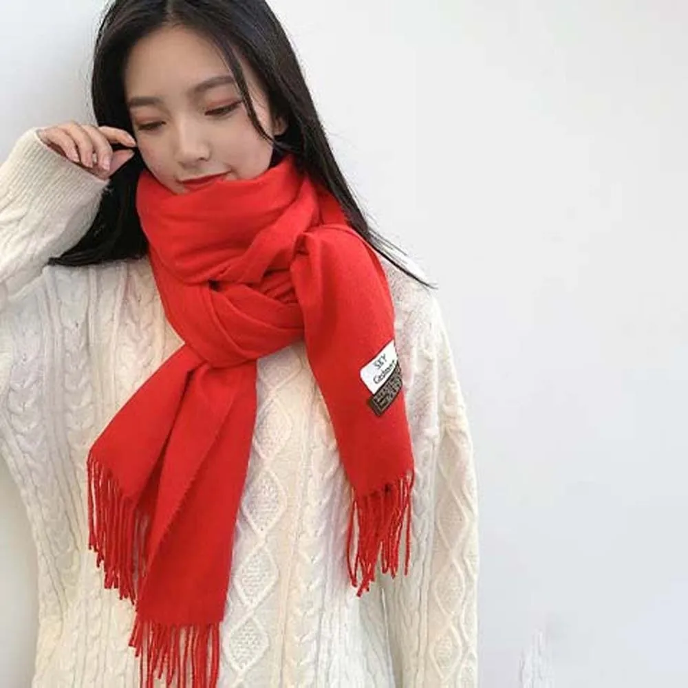 

Large Polyester Classic Wool Scarf Soft Windproof Solid Color Shawl Warmer Korean Style Long Neckscarf with Tassel Winter