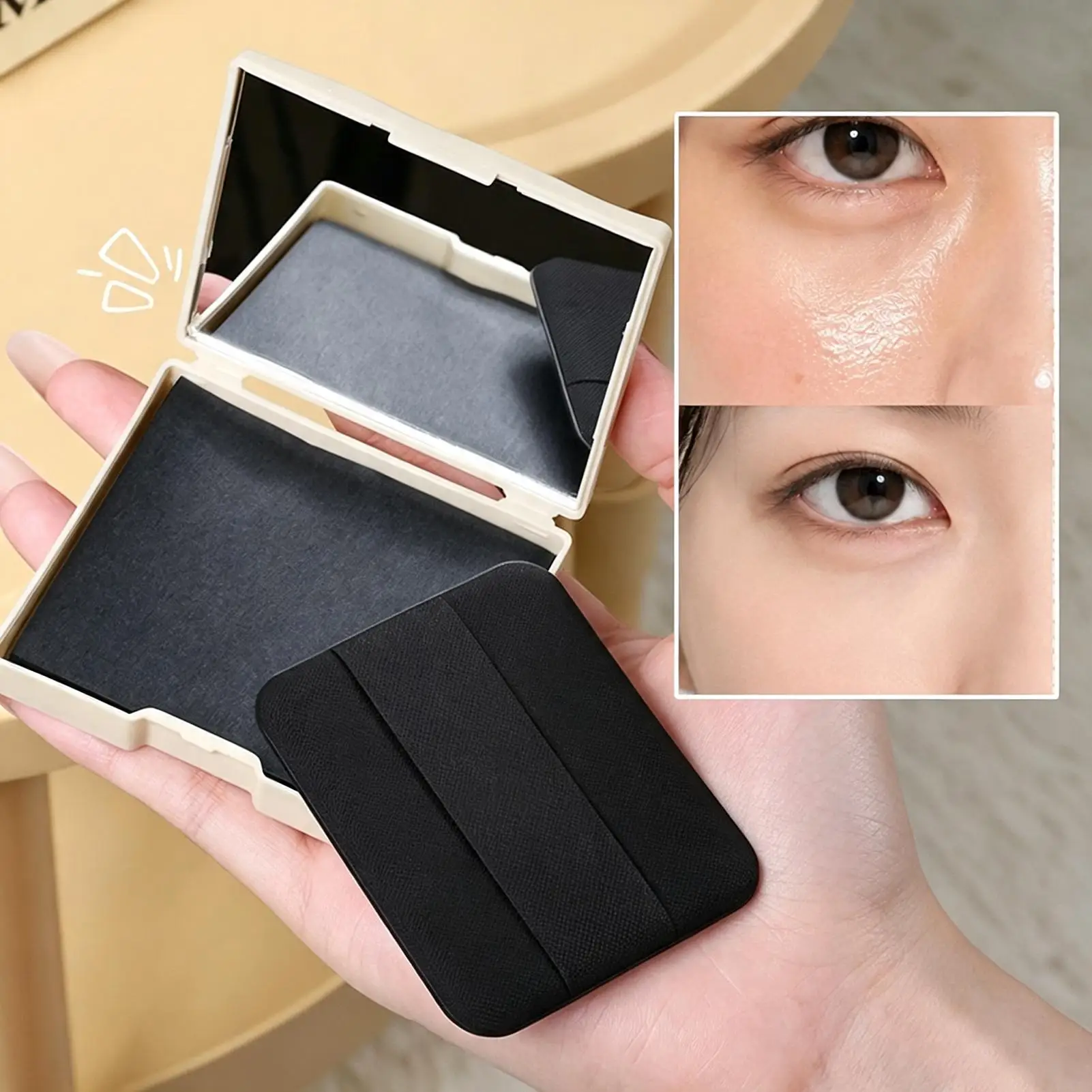 100Pcs Oil Blotting Paper with Powder Puff and Mirror Portable Case Oil Control Face Sheets No Makeup Removal Matte Finish