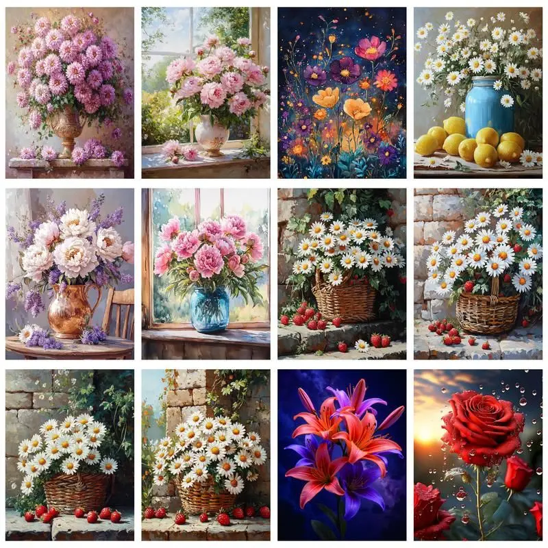 

GATYZTORY 5D DIY Diamond Painting Flowers Cross Stitch Kit Diamond Embroidery Vase Rhinestone Pictures Home Decoration