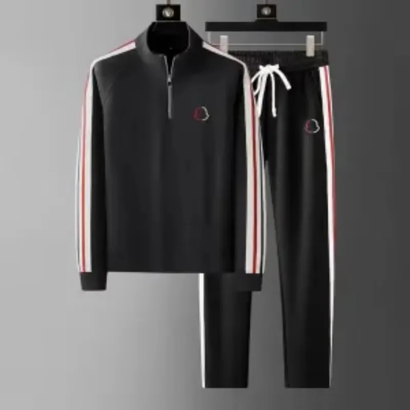 Men's clothing spring and autumn high quality fashion stand collar half zipper casual sports suit straight pants two-piece set