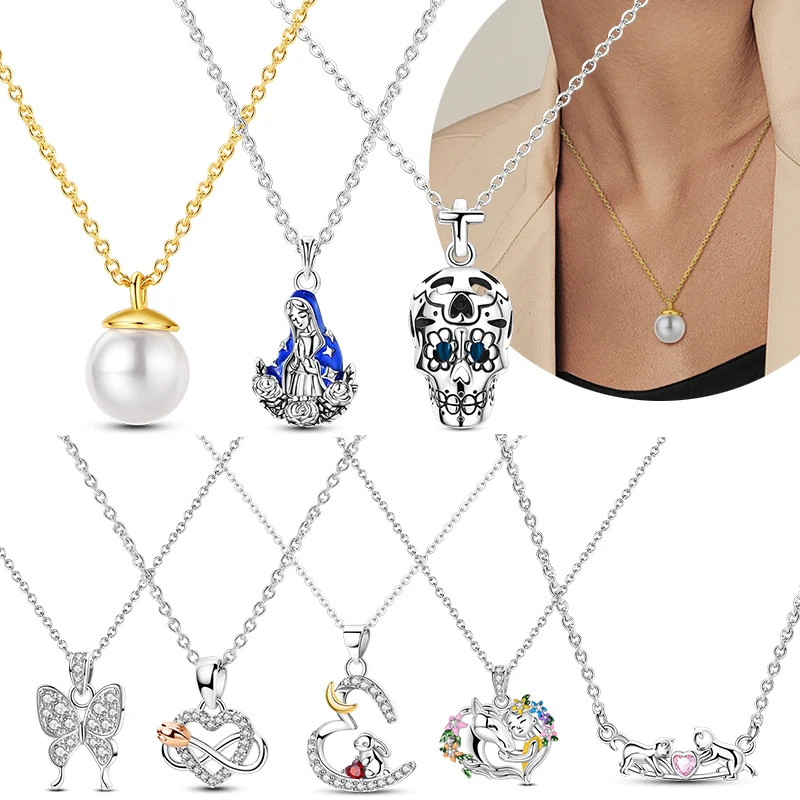 

Original 925 Sterling Silver Necklace Pearl Butterfly Pendant Necklace DIY Women Chain Jewelry Bracelet Accessories Charm Beads