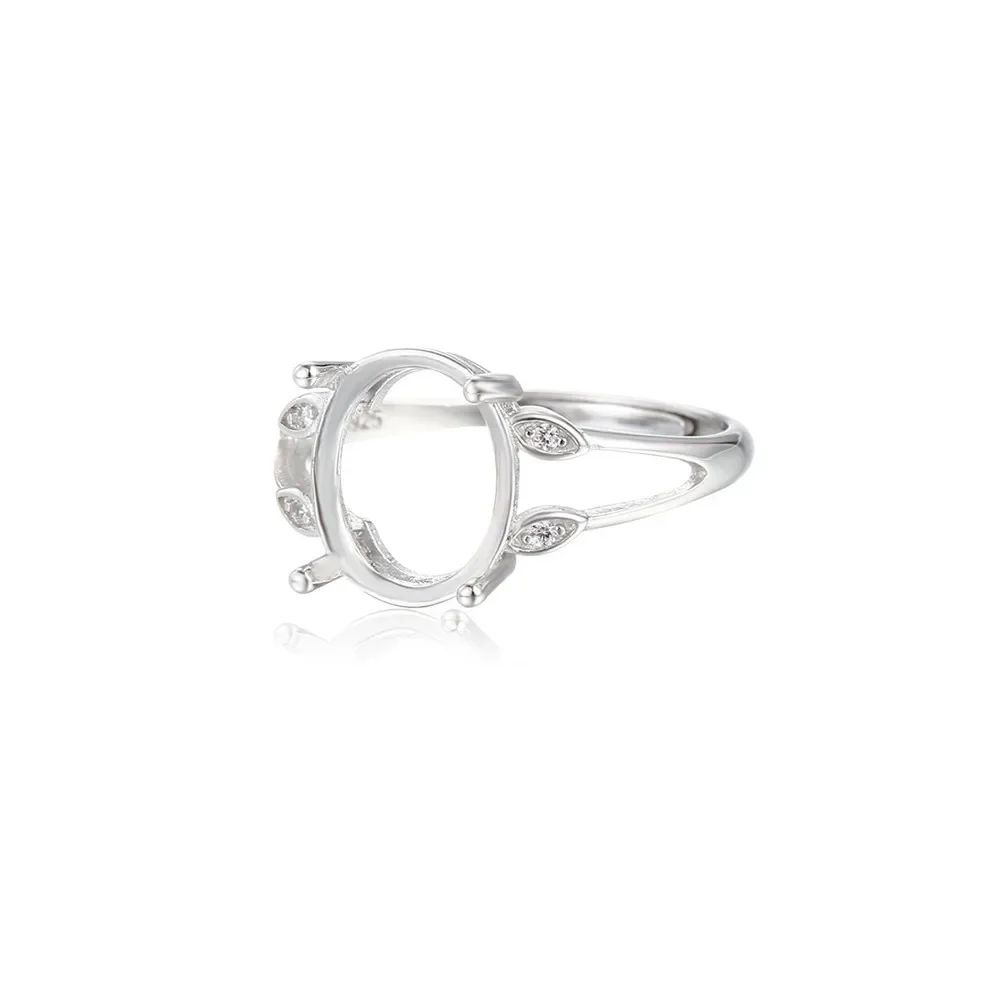 Ring Blank for 9x11mm Oval Cabochons Ring Base White Gold Plated 925 Silver Zircon Adjustable Ring Setting