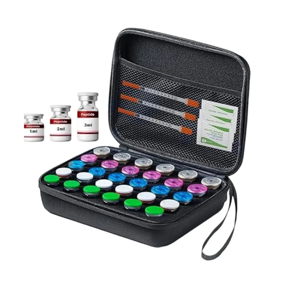 AA83 Peptide Vial Case for Fridge Storage,30 Slot Organizer Holds 1-3ml Vials for Insulin, GLP-1,Hard Shell Travel Case